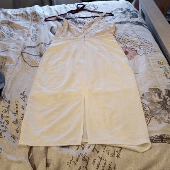 Bone/with nude lace top party dress - Picture 5 of 6